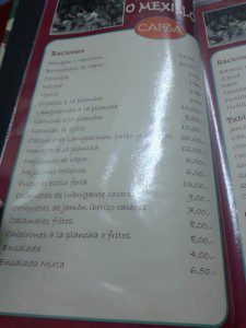 Taberna O Mexillón. Carballo. 6 Carta O mexillon